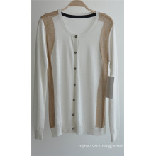 Ladie Round Neck Cardigan Patterned Knitwear with Button